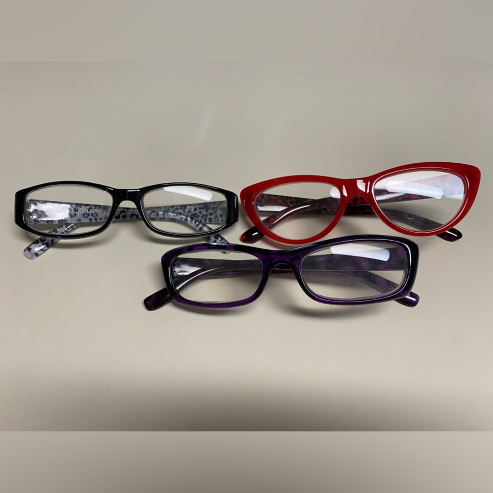 Stylish Red, Purple, and Black Readers Glasses Set. All 2.50.